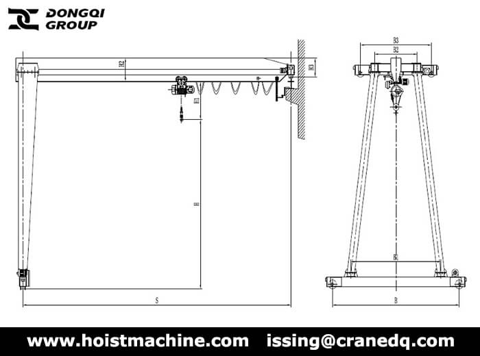 electric hoist semi gantry crane drawing
